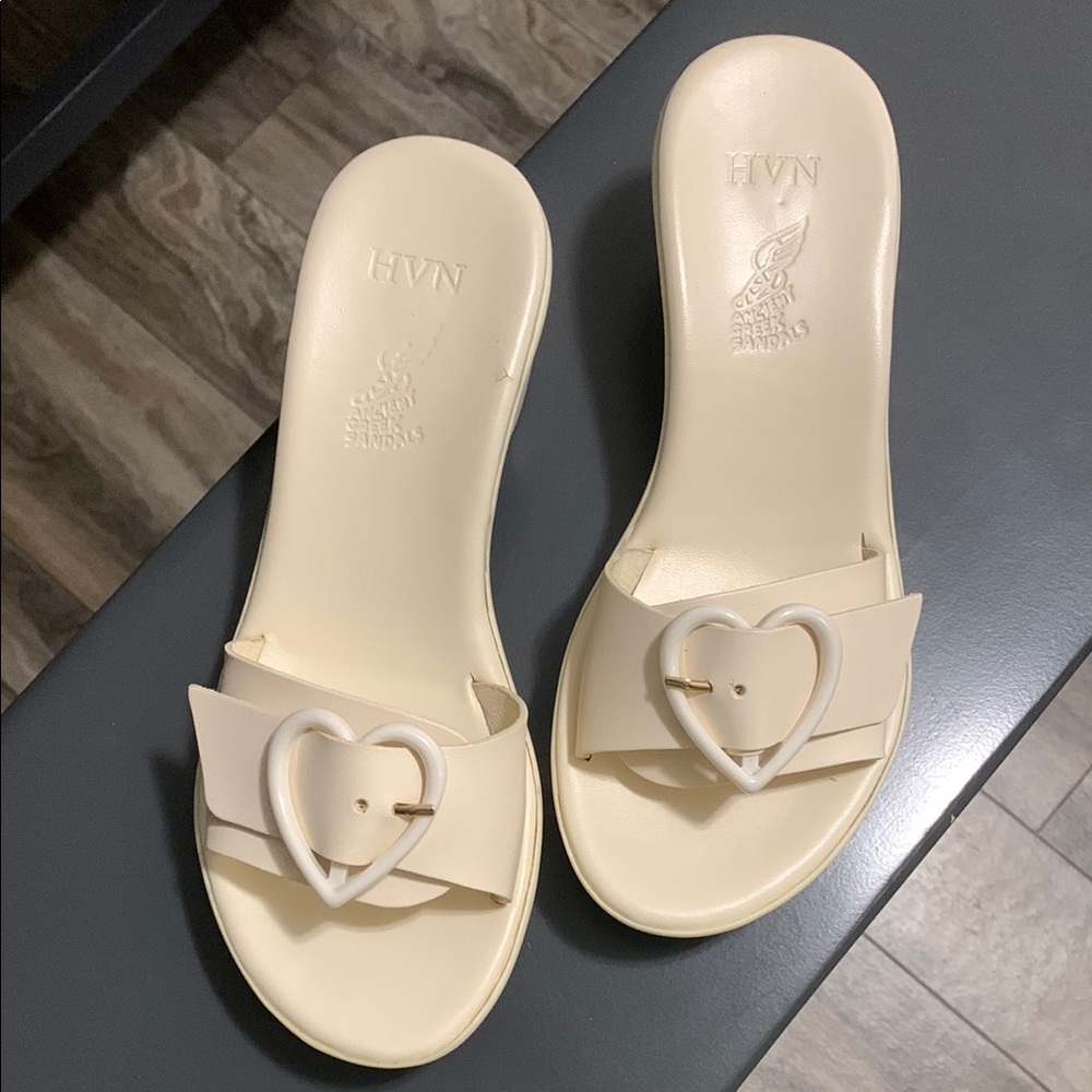 Ancient Greek Sandals Cream Heart Slide Sandals